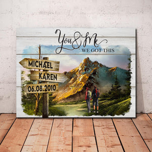 Street Sign Husband Wife Couple Hiking Horizontal, Couple Canvas, Personalized Canvas