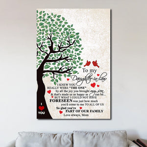 To My Daughter-in-law You're Part Of Our Family, Family Canvas, Gift for Daughter Canvas