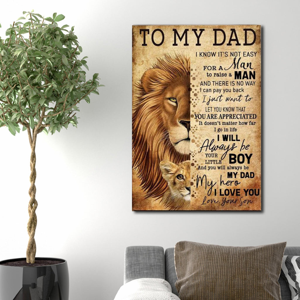 To My Dad Art Lion Dad Poster Father's Day, Gift From Son Lion Canvas