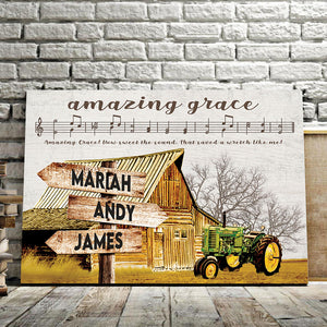 Tractor And House, Amazing Grace How Sweet The Sound, That Saved A Wretch Like Me, Street Signs Canvas, Personalized Canvas