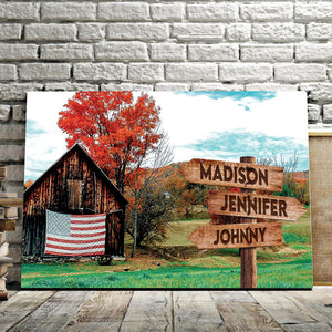 American Flag House Street Signs Canvas, Personalized Canvas