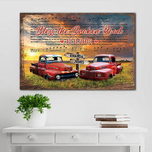 Truck Couple, Bless The Broken Road, Music Canvas, Gift for Couple, Personalized Canvas