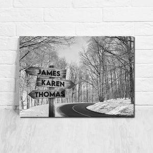 Winter in the Jungle Black and White, Street Signs Canvas, Personalized Canvas