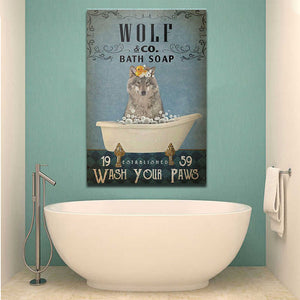 Wolf Company Bath Soap Wash Your Paws, Wolf lover Canvas, Funny Canvas