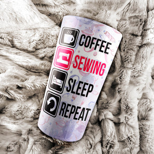 Coffee Sewing Sleep Repeat Personalized Tumbler - Mother's Day Gift, Mom Tumbler, Mom Cup