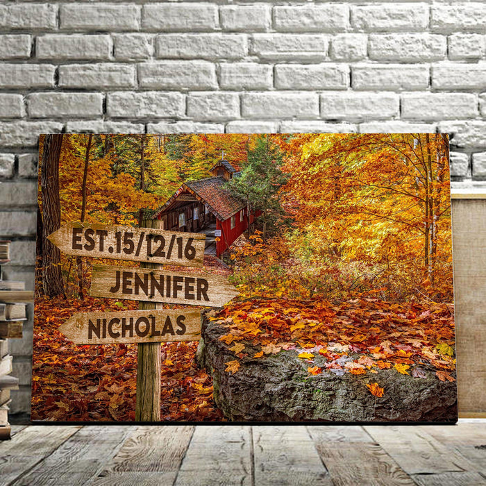 Fall Leaves Fall Multi - Names Canvas - Family Street Signs Customized With Names Canvas