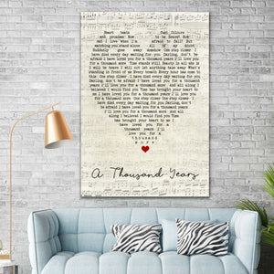 A Thousand Years Christina Perri Script Heart Lyric Song 0.75 & 1.5 In Framed Canvas- Gift Idea - Home Decor- Wall Art