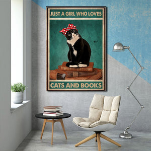 Just a girl who loves cats and books, Gift for Her Canvas, Cats lover Canvas