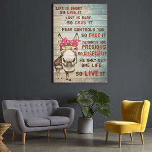 Donkey Life Is Short So Live It Canvas - 0.75 & 1.5 In Framed Canvas - Home Wall Decor, Wall Art
