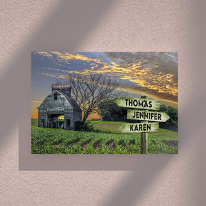 Sunset At The Farm Multi-Names Canvas - Family Street Signs Customized With Names- 0.75 & 1.5 In Framed -Wall Decor, Canvas Wall Art