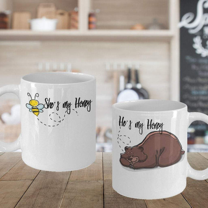 She's My Honey Bee He's My Honey Bear Couple Mugs - Couple Mugs - Couple Coffee Cups - Dad and Mom Gift - Gift for Anniversary - Wedding Gift