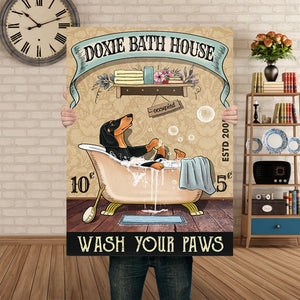 Dachshund Dog Bath House Canvas Canvas- 0.75 & 1.5 In Framed - Bathroom Decor- Home Decor, Canvas Wall Art