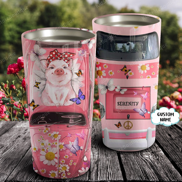 Pig Mom is driving the car Tumbler, Personalized Tumbler