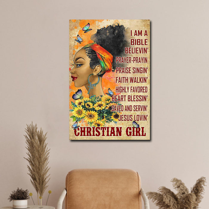 Christian Girl Sunflower I Am A Bible Believin, Gift for her Canvas
