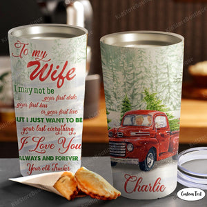 Personalized To My Wife I Love You From Your Old Trucker Couple and Red Truck