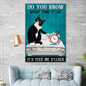 Funny It's Feed Me O'Clock Cat 0.75 & 1.5 In Framed Canvas - Cat Lover Gifts -Housewarming Gifts- Home Decor, Canvas Wall Art