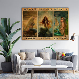Beautiful Mermaid The Soul Of A Gypsy The Heart Of A Hippie,The Spirit Of A Mermaid 0.75 & 1.5 In Framed Canvas- Home Decor, Canvas Wall Art