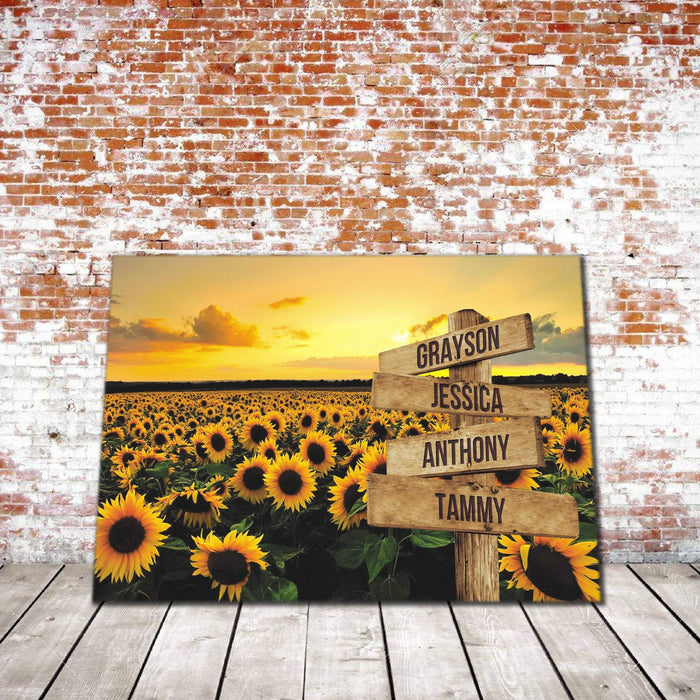 Sunflower Field and Sunset Custom Names Canvas - Street Signs Customized With Names Canvas