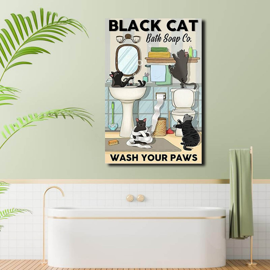 Black cat bath soap Co. wash your paws, Cats lover Canvas, Funny Canvas