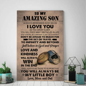 To My Amazing Son Just Believe In God And Prayer Love And Kindess Will Always Win Canvas - 0.75 & 1.5 In Framed -Wall Decor, Canvas Wall Art