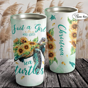 Sunflower and Turtle Just A Girl Who Loves Sea Turtles, Gift for Her Tumbler, Personalized Tumbler