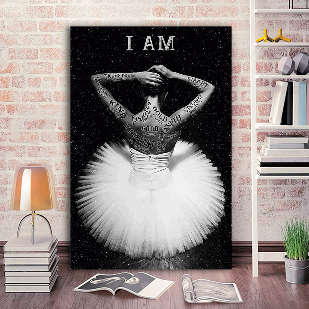 Ballet Dancer With White Dress - I Am Talented, Smart And Strong Canvas - 0.75 & 1.5 In Framed - Home Decor, Canvas Wall Art