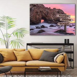 Pfeiffer Beach Multi-Names Canvas - Family Street Signs Customized With Names- 0.75 & 1.5 In Framed -Wall Decor, Canvas Wall Art