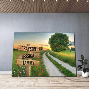 Personalized Summer Country Road Canvas - Street Signs Customized With Names - 0.75& 1.5 In Framed -Wall Decor, Canvas Wall Art