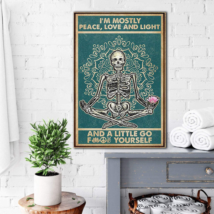 Skeleton Yoga Im Mostly Peace Love And Light Canvas