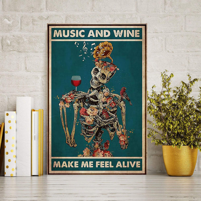 Skeleton Music and Wine Make Me Feel Alive Canvas