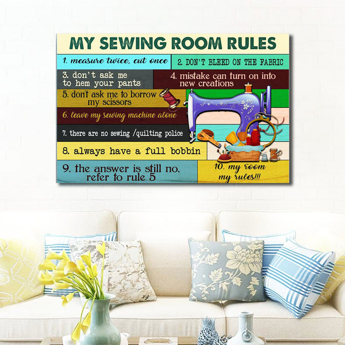 My Sewing Room Rules Measure Twice Cut Once Canvas