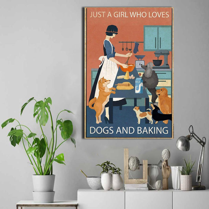 Just A Girl Who Loves Baking And Dogs Vintage Best Gift for Prt Lover Canvas