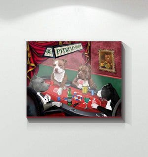 Pitbull's House Play Card- Funny Dog canvas - 0.75 & 1.5 In Framed -Wall Decor, Canvas Wall Art