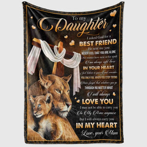 Lion Jesus Cross Mom To My Daughter I Asked God For A Best Friend Fleece Blanket - Christmas Best Gifts For Daughter From Mom- Family Gifts