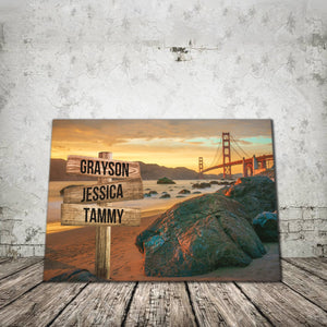 Personalized Golden Gate Sunset Canvas - Street Signs Customized With Names - 0.75& 1.5 In Framed -Wall Decor, Canvas Wall Art