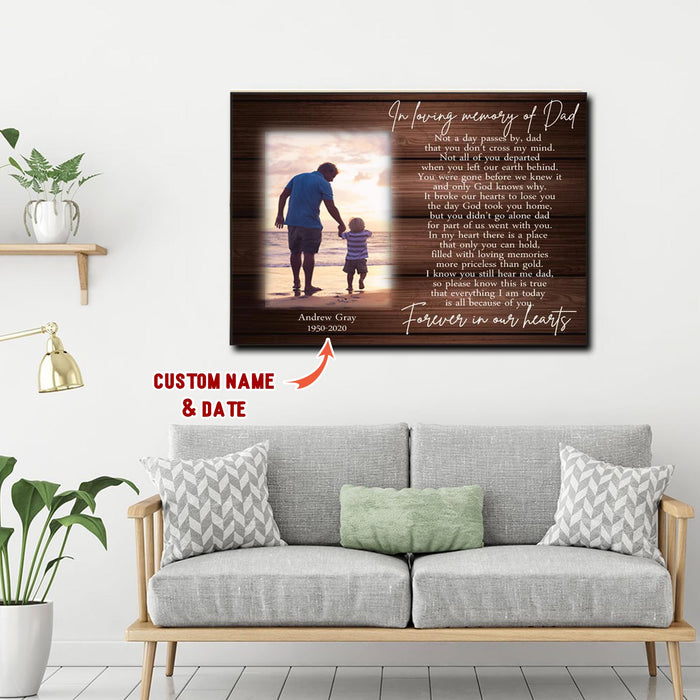 In loving memory of Dad forever in our hearts, Gift for Dad Canvas, Personalized Canvas