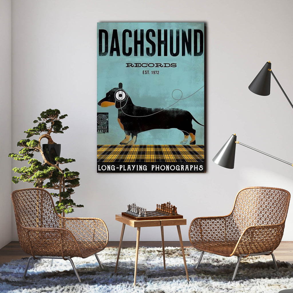Dachshund records long-playing phonographs, Dogs lover Canvas, Funny Canvas