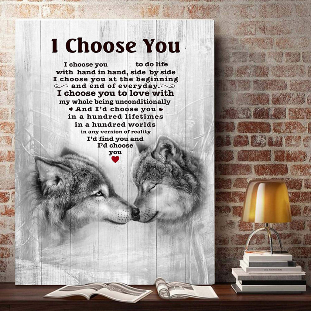 The Wolf - I Choose You To Do Life With Hand In Hand, Side By Side 0.75 & 1.5 In Framed Canvas - Home Living, Wall Decor, Canvas Wall Art
