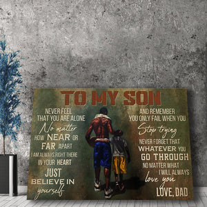Dad And Son Basketball To My Son Never Feel That You Are Alone Canvas -0.75 & 1.5 In Framed - Home Living - Wall Decor, Canvas Wall Art