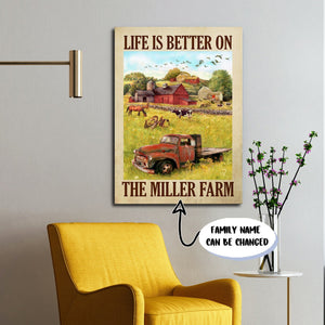 Customized Life Is Better On The Family Farm, Farm and Trucker, Personalized Canvas