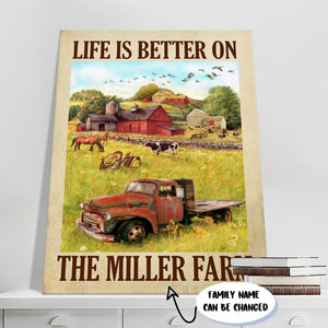 Customized Life Is Better On The Family Farm, Farm and Trucker, Personalized Canvas