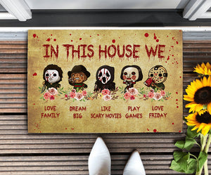 In this house we love family, Gift for Family Doormat, Halloween Doormat