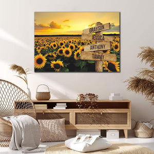 Sunflower Field and Sunset Custom Names Canvas - Street Signs Customized With Names - 0.75 & 1.5 In Framed -Wall Decor, Canvas Wall Art