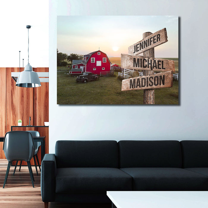 Canada Barn Sunset Multi - Names Premium Canvas - Family Street Signs Customized With Names Canvas