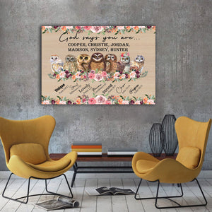 Owls God Says You Are Unique Special Horizonal Canvas Customized With Names- 0.75 & 1.5 In Framed -Wall Decor, Canvas Wall Art