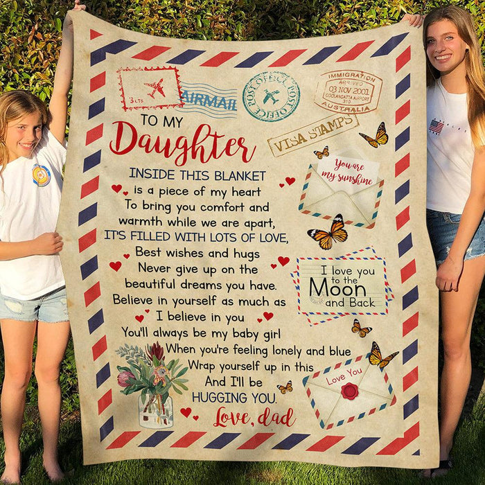 From Dad To My Daughter Inside This Blanket Letter Airmail Envelope Mail Fleece Blanket - Christmas Best Gifts For Daughter From Dad