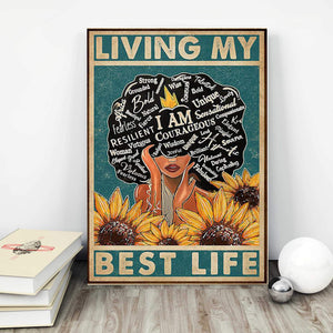 Sunflower Black Girl I am Living My Best Life Canvas - 0.75 & 1.5 In Framed - Home Decor, Canvas Wall Art