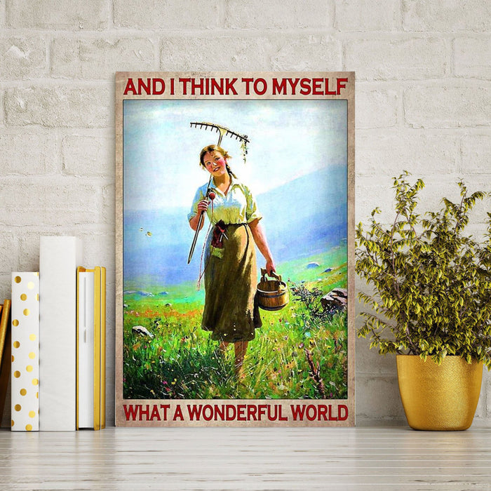Farm Woman And I Think To Myself What A Wonderful World Flower Field Canvas
