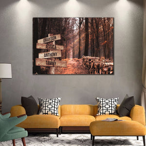 Forest Road and Sunset Custom Names Canvas - Street Signs Customized With Names - 0.75 & 1.5 In Framed -Wall Decor, Canvas Wall Art