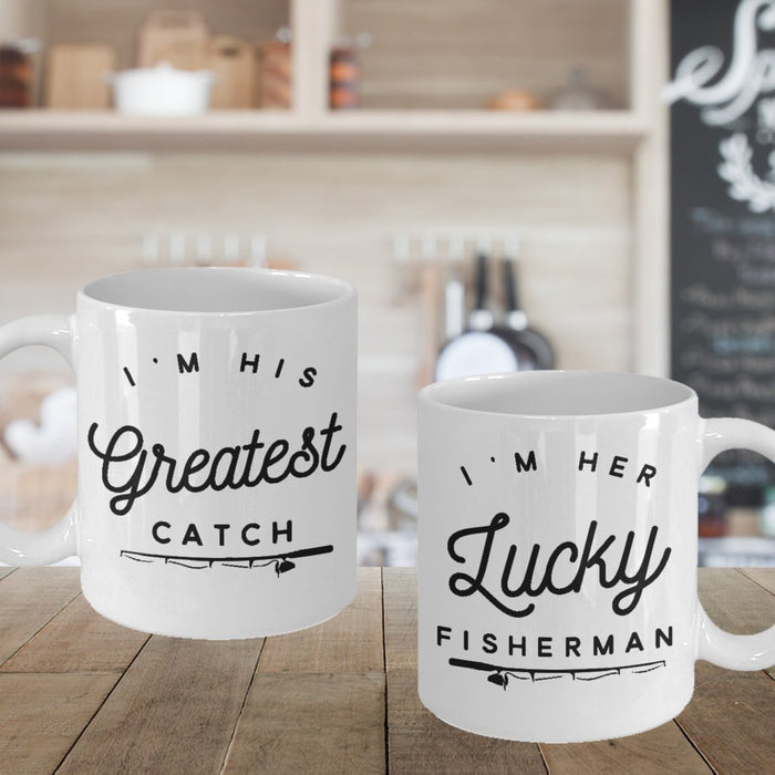 Luck Fisherman Greatest Catch Fishing Matching Mugs - Couple Mugs - Couple Coffee Cups - Dad and Mom Gift - Gift for Anniversary - Wedding Gift